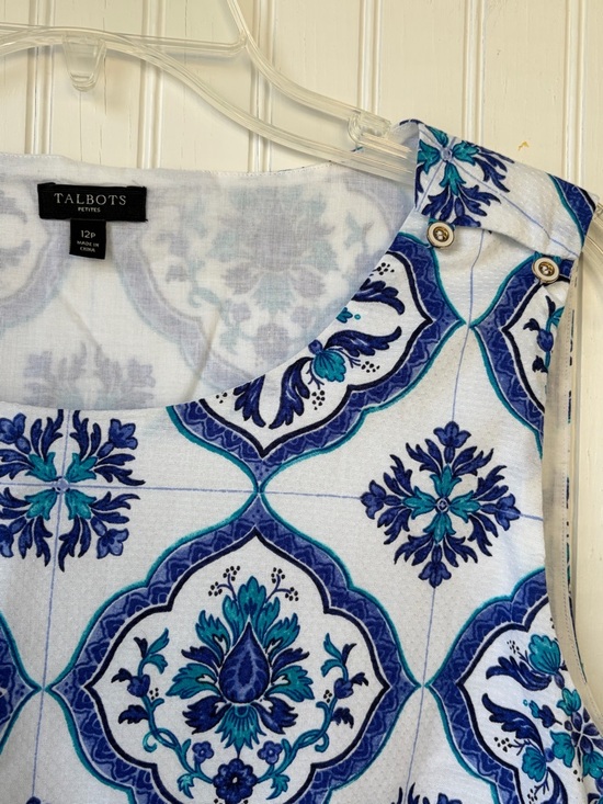 Talbots White Tank Top with Blue & Teal Tile Print - Picture 6 of 10